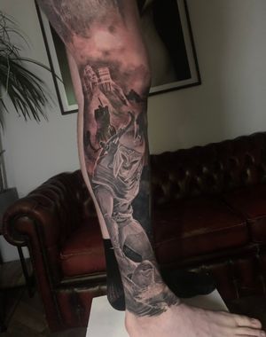 Roman & Greek Warriors Leg Tattoo