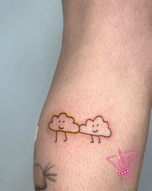 Hand-Poked Smiling Clouds Tattoo by Pokeyhontas at KTREW Tattoo - Birmingham UK