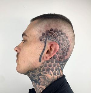 Unique pattern design by Karen Buckley, featuring intricate dotwork and geometric shapes on the neck.