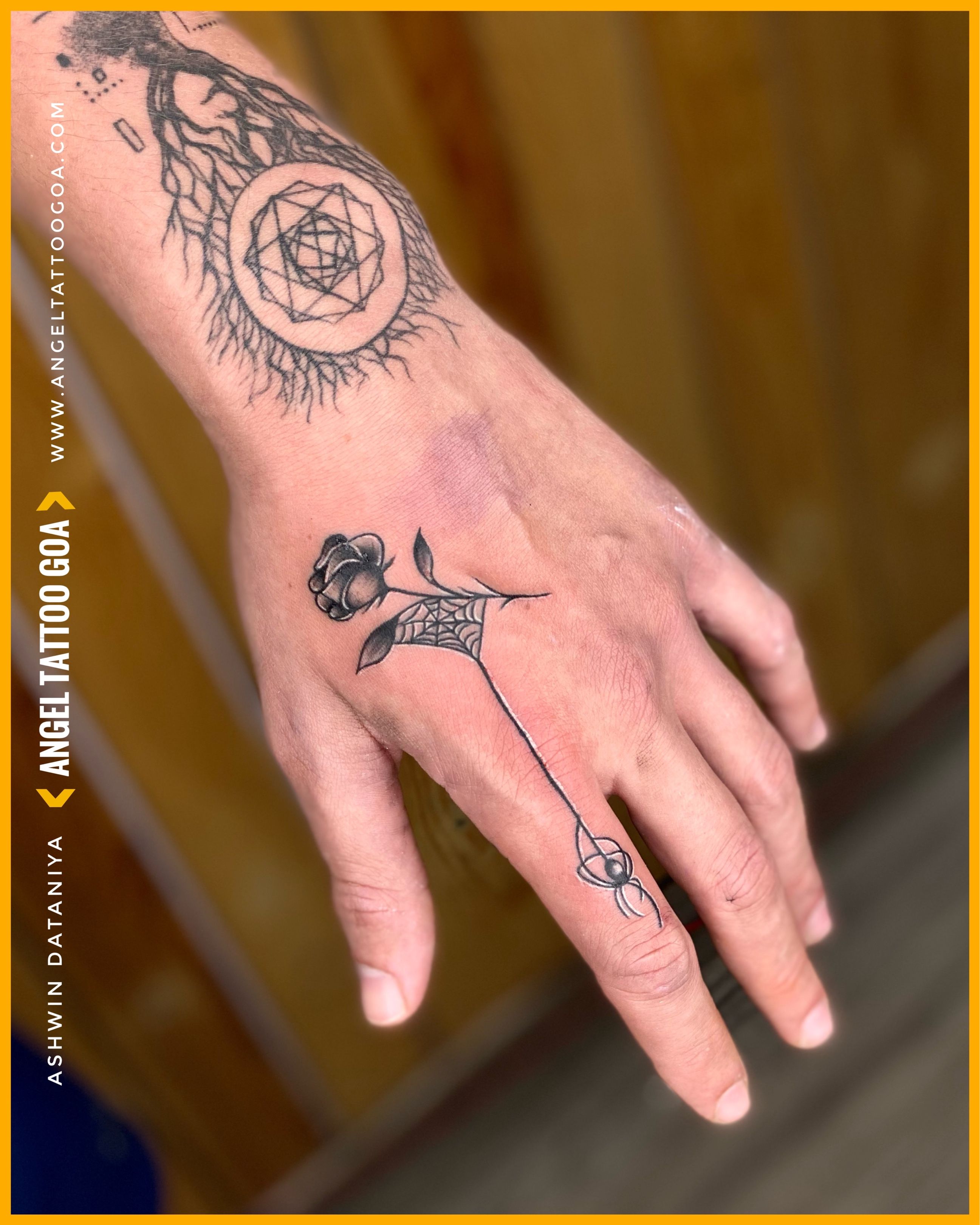Virgo above the mountain, tiny tattoo – Tattoo Studio München | CHAOS CREW  | Tätowierer München