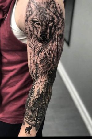 I wanna get either a full sleeve or half sleeve of a wold on top with some forrest scenery below. Maybe a winter climate if possible