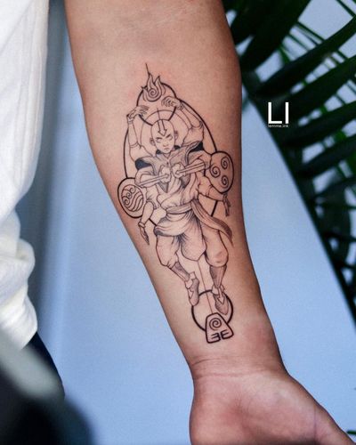 Experience the art of Ali Aman with this intricate fine line Japanese forearm tattoo featuring a samurai, anime motifs, and traditional patterns.