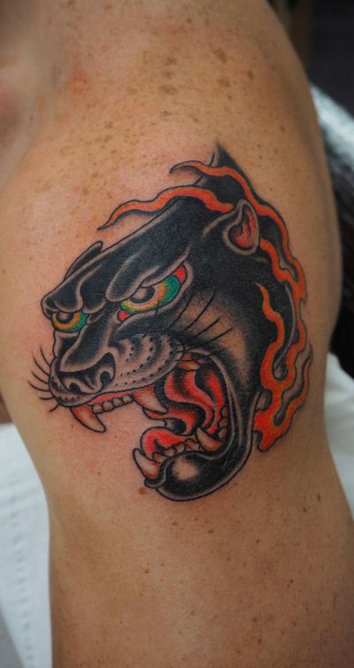 #panthertattoo #panther #traditionaltattoo #shouldertattoo 