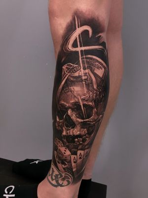 Skull Money Casino Realistic Tattoo