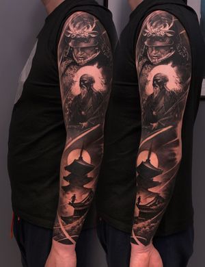 Japanese Samurai Realistic Tattoo Sleeve