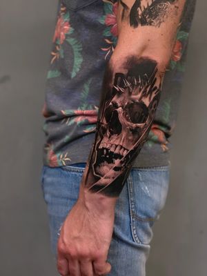 Punk mixed style Surrealistic Realistic Skull Tattoo