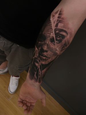 Broken Glass Skull Woman Portrait Realistic Tattoo