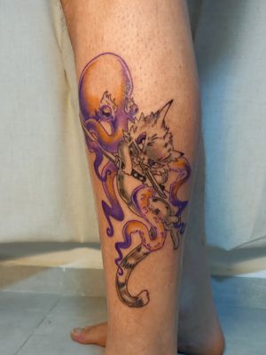  I went with a neotraditional style and designed a samurai cat fighting an evil octopus. I am in love with the style and can't wait to create more designs like this.