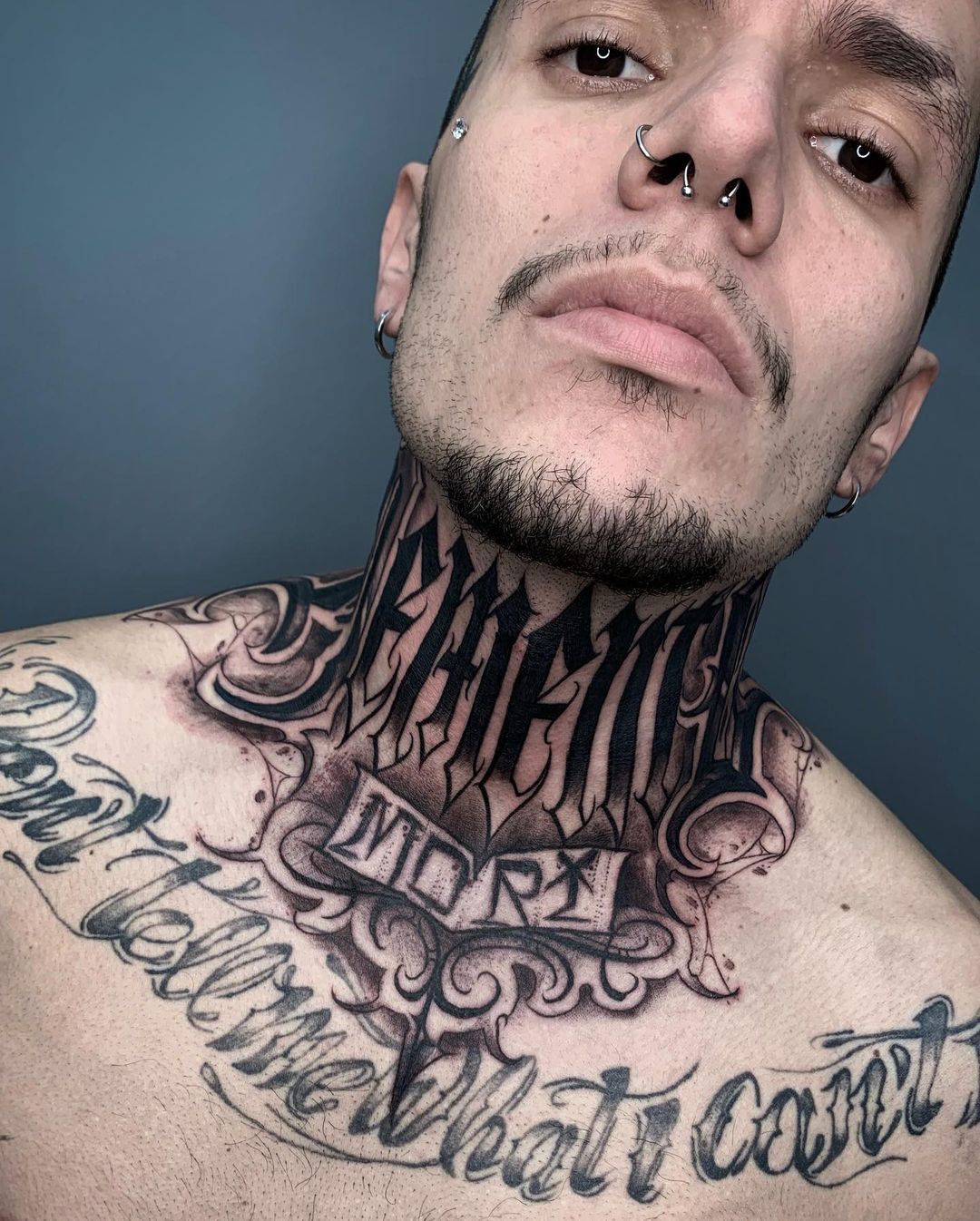 Lettering Neck Tattoo by Wabori