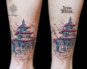 Capture the essence of Japan with this stunning building tattoo on your forearm. Designed by the talented Avi.