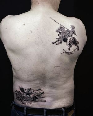 Capture the essence of strength and freedom with this stunning black and gray tattoo by Luca Salzano.