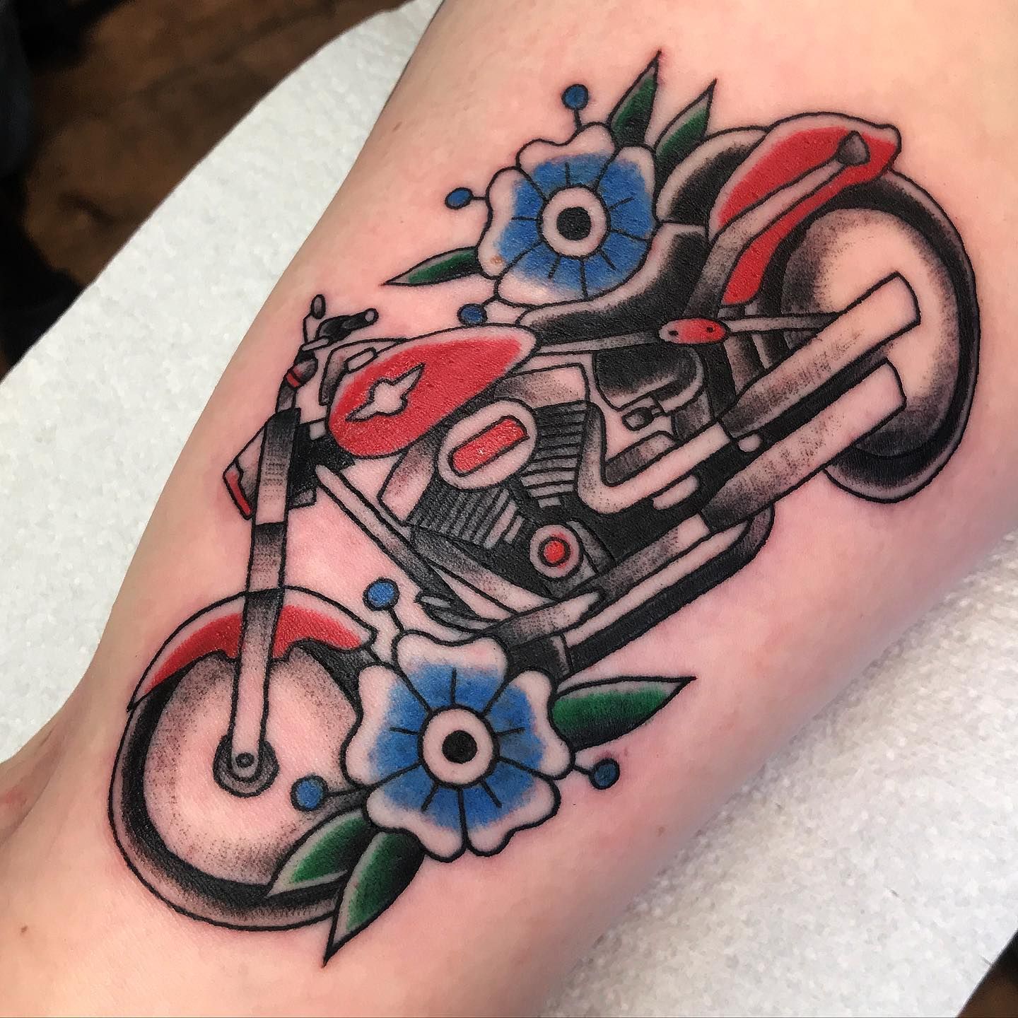 Cool little biker, done by me, Dylan, apprentice at dark mark tattoo,  Keene, NH : r/tattoos
