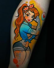 Unique design featuring heart, skull, anchor, diamond, girl, earrings, dice, and cherry motifs by Cloto.tattoos.