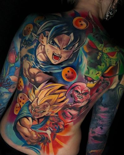 Get ready to power up with this stunning Dragonball-inspired anime tattoo by Cloto.tattoos on your back. Show off your love for this iconic series in style!