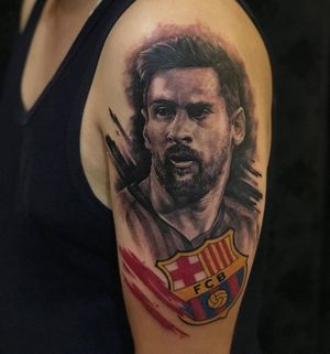 Capture Messi's magic on the pitch with this detailed Barcelona-inspired tattoo by Avi. Perfect for any football fan.