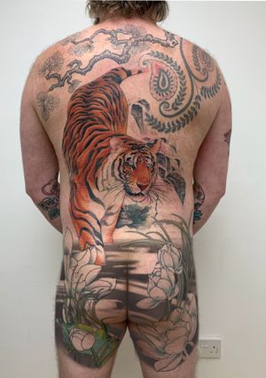 Tiger Backpiece with Lotus Flowers