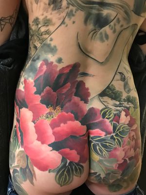 Watercolour Horse Backpiece with Peonies