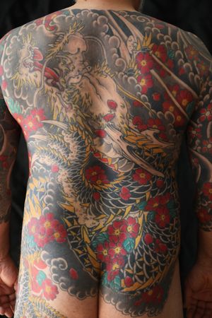 Japanese Dragon Backpiece with Cherry Blossoms