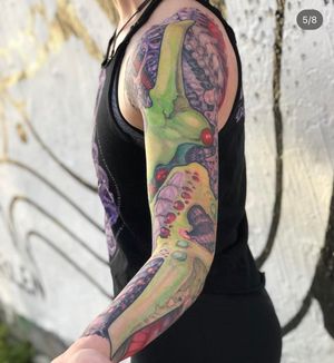 Artist Gifford Kasen creates a stunning illustrative pattern sleeve tattoo, a work of art that is sure to turn heads.