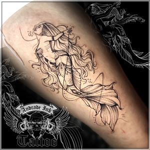 Tatuagem de Sereia na Coxa feminina