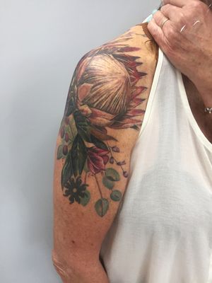 Protea floral tattoo 