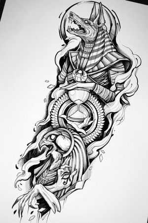 I want something like this that includes both Anubis and Horus but with some color added. This does not need to be the design just the kinda style