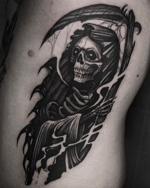 • Grim Reaper • custom rib project by our resident @fla_ink 
Books/info in our Bio: @southgatetattoo 
•
•
•
#grimreaper #grimreapertattoo #grimreaperart #death #southgatetattoo #londontattoostudio #southgatepiercing #londontattoo #sgtattoo #northlondontattoo