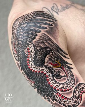 #Eagle #fighting a #snake #oldschool #realism #tattoo