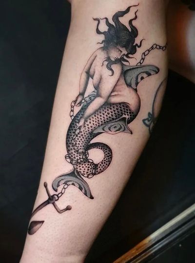 Black and grey mermaid and anchor from my flashbook