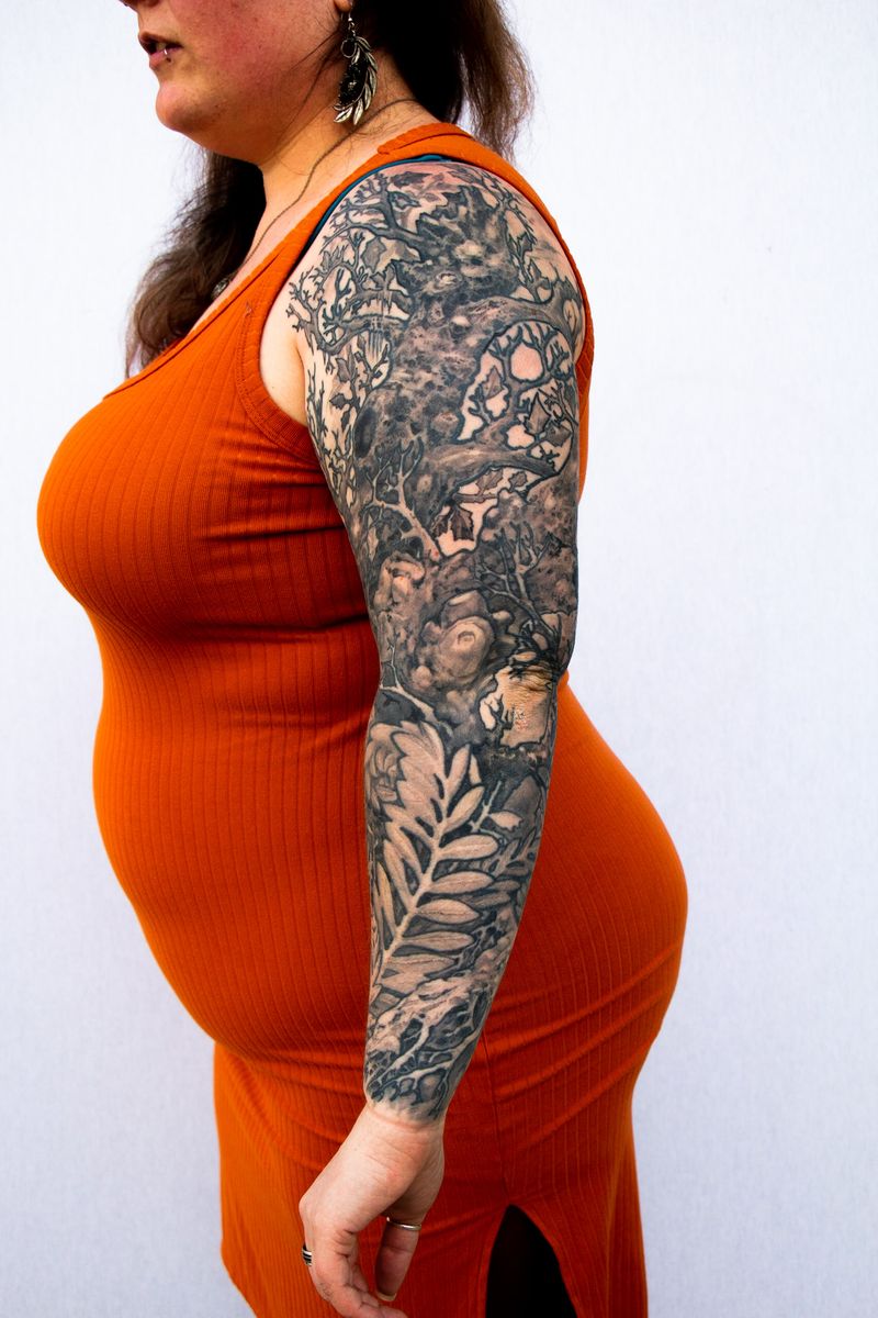 Tattoo uploaded by Gifford Kasen • dead tree and fern woman's sleeve