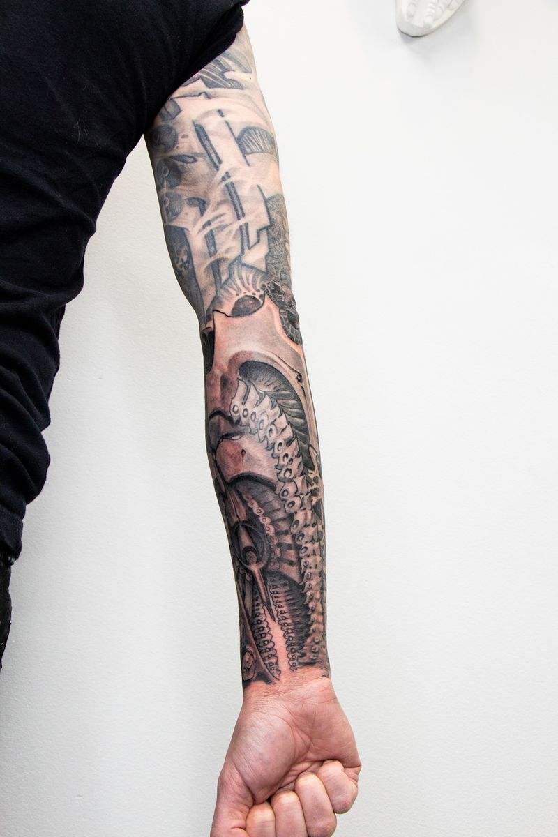 Tattoo uploaded by Gifford Kasen • biomechanics armor sleeve • Tattoodo