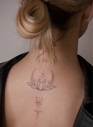 lotus and moon tattoo by #anylay #anylaytattoo