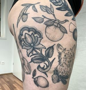 a collection of healed work. top right flower (heavy blackwork) not by me.