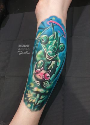 Unique lower leg tattoo featuring a lifelike ant design by Marek Unfamous Haras. Stand out with this stunning piece of art!