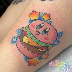 Kawaii Kirby burger tattoo by Alexis Haskett