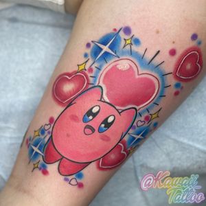 Kawaii Kirby tattoo with heart by Alexis Haskett