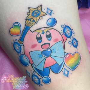 Kawaii Kirby as sailor mercury from sailor moon tattoo by Alexis Haskett