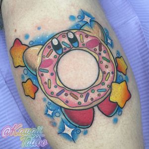 Kawaii Kirby donut tattoo by Alexis Haskett