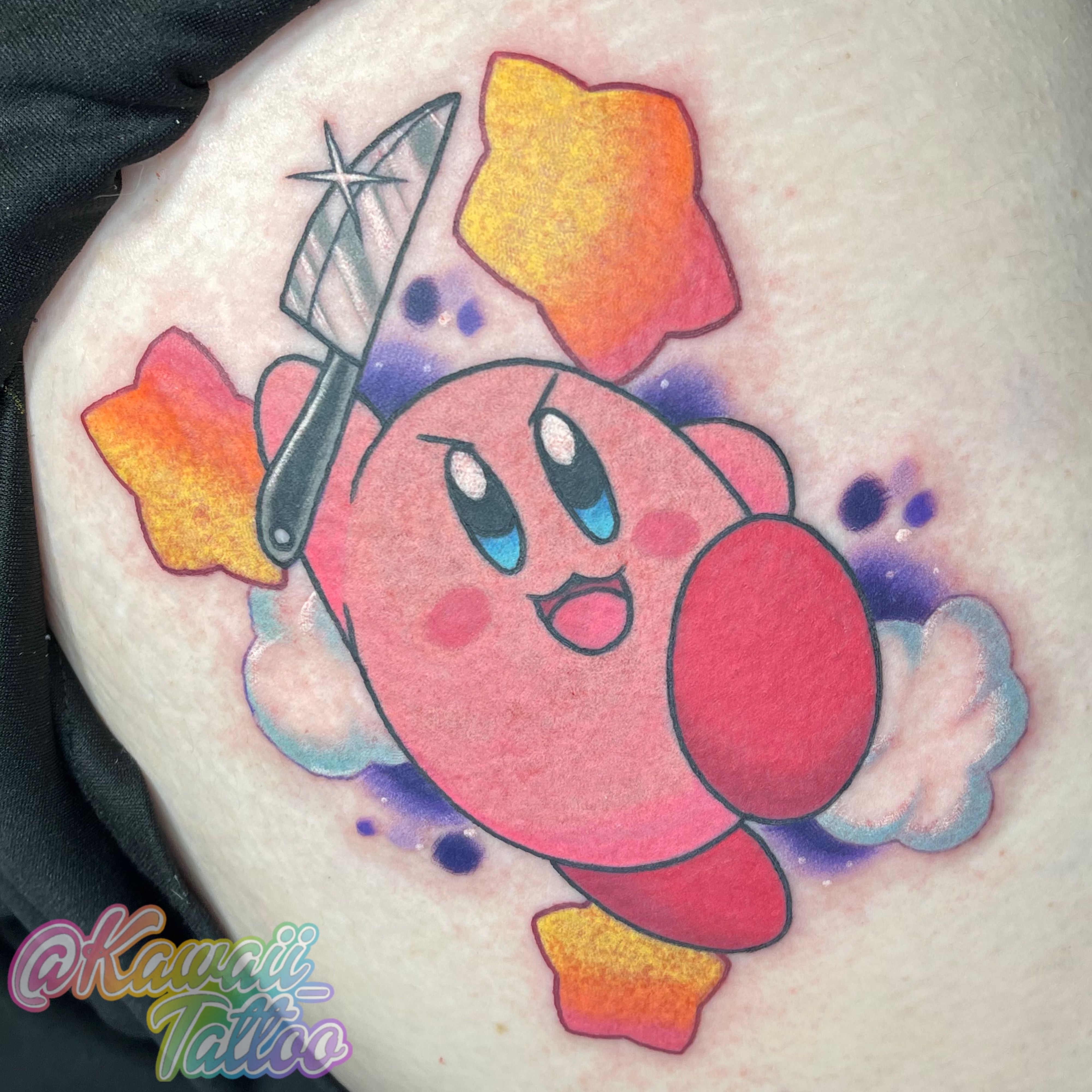 Tattoo uploaded by Alexis Haskett • Kawaii Kirby with knife tattoo by  Alexis Haskett • Tattoodo