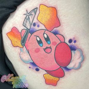 Kawaii Kirby with knife tattoo by Alexis Haskett