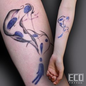 Ethereal ghostly woman portrayed in delicate fine line and watercolor style on the forearm by Lin Feng. Intricate lines bring this hauntingly beautiful design to life.