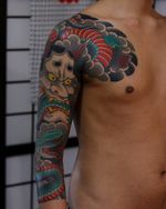 Hannya mask with snake 3/4 sleeve