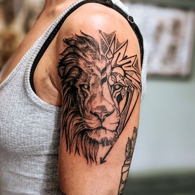 Half & half Lion Tattoo