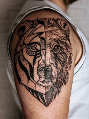 Half & Half Bear Tattoo