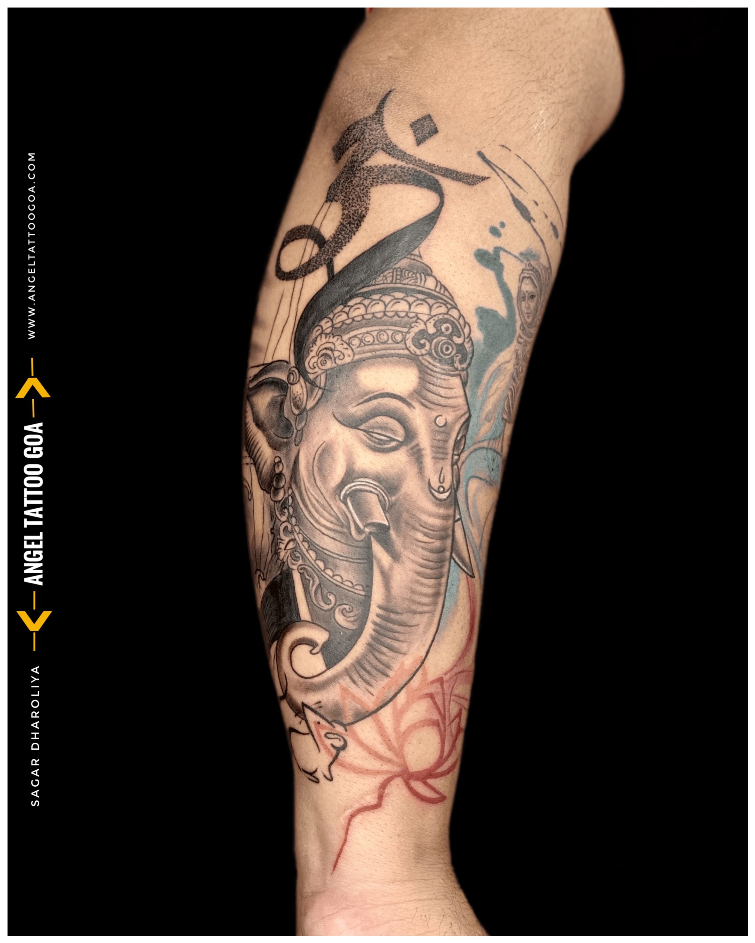 LORD GANESHA WITH LOTUS TATTOO  Goa Tattoo Krish  Custom Tattoos   Reputable Best Tattoo Artist in Goa Calangute India