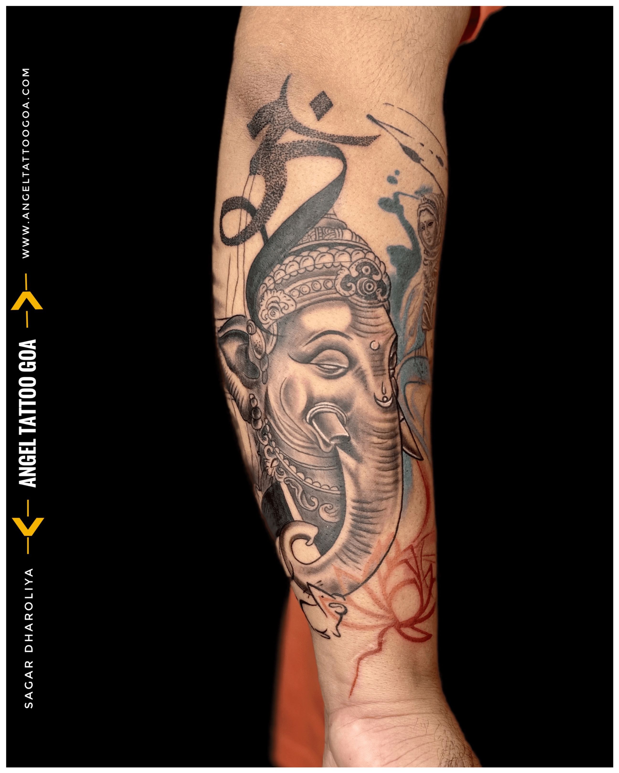 Ganesha Tattoo By Mukesh Waghela Best Tattoo Artist In Goa At Moksha Tattoo  Studio Goa India. - Best Tattoo Studio Goa, Safe, Hygienic - Moksha Tattoo