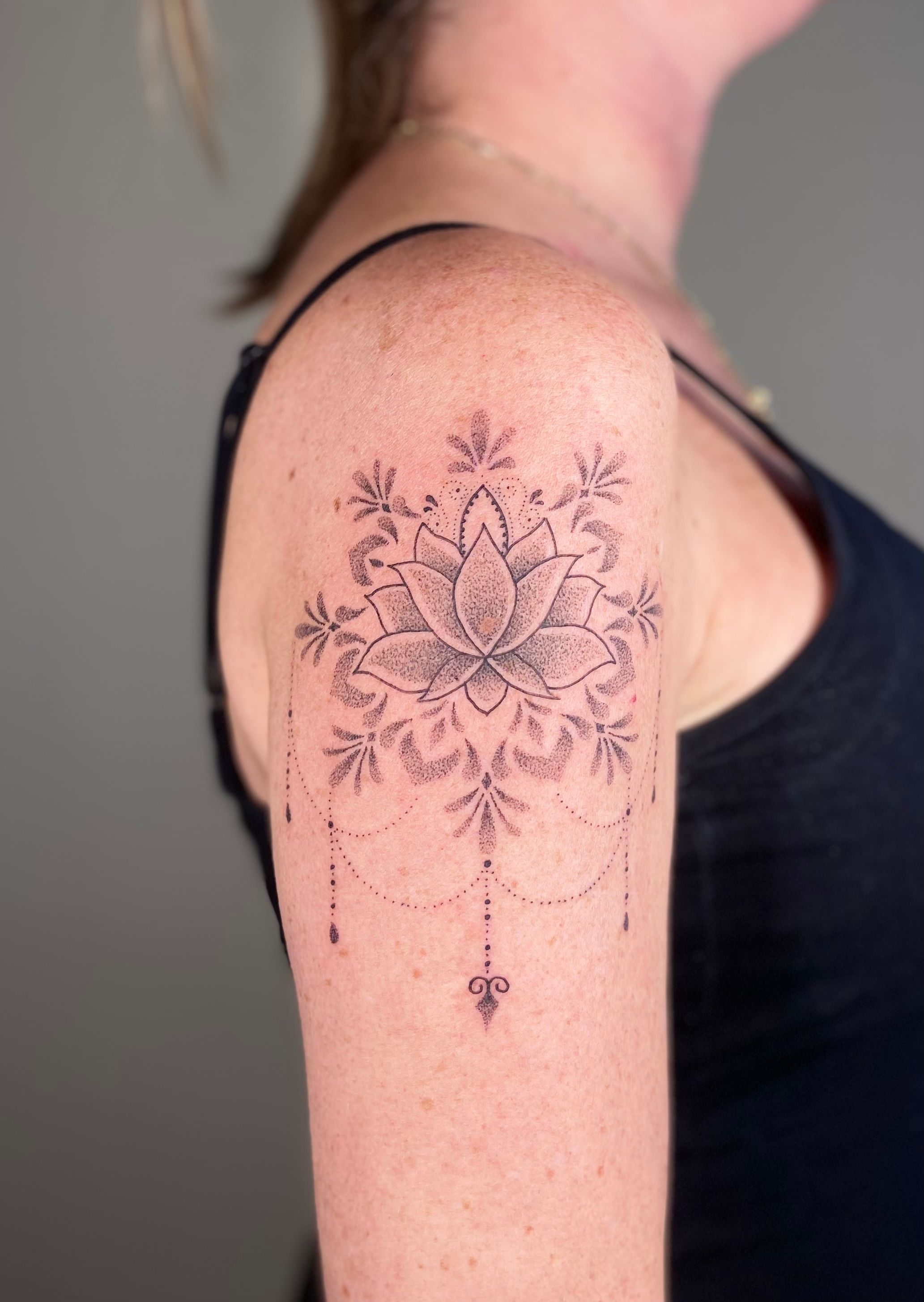 Lotus mandala dotwork tattoo done at xpose tattoos jaipur