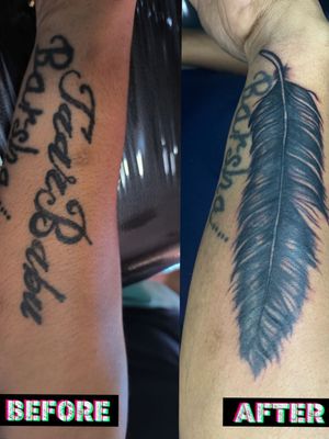 #feather#coveruptattoo#. . Tattoos by KalpeshBane... Follow on insta for more work - @kalpeshbane07