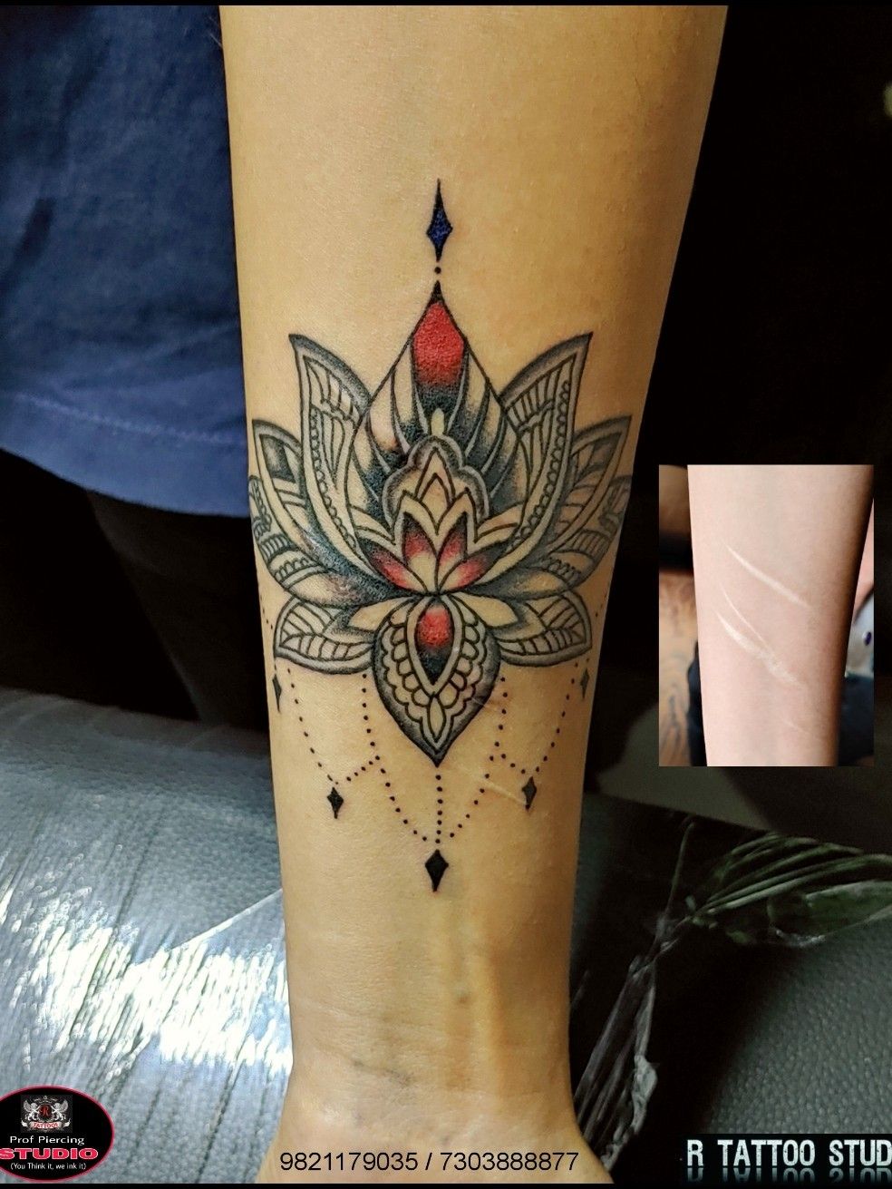 Black Lotus flower tattoo on the ankle - Tattoogrid.net