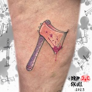 Get a bold and dynamic axe design by renowned artist Galen Bryce, aka Drip Skull, for a standout upper leg piece.